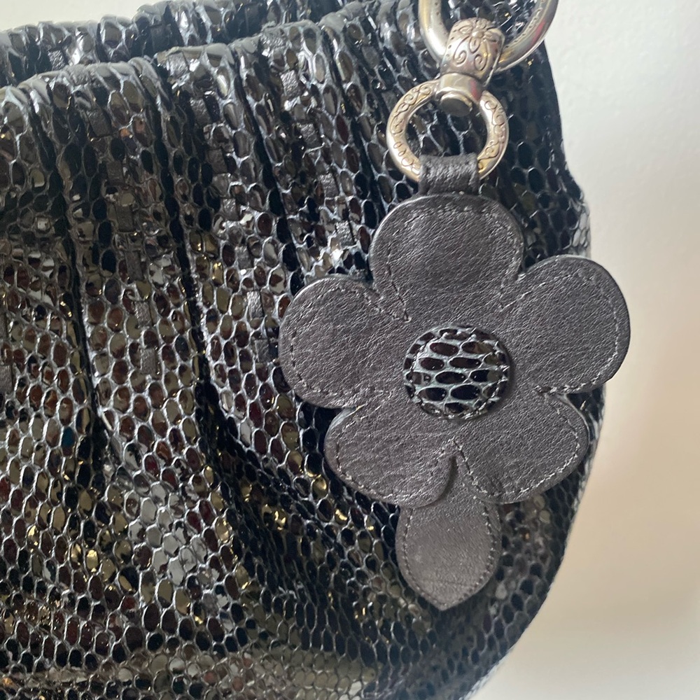 Brighton Black leather python snake with flower c… - image 3